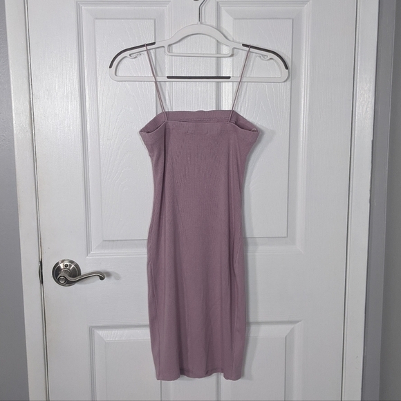 New Active USA Ribbed Mauve Straight Neck Bodycon Dress Size Small - Picture 3 of 6